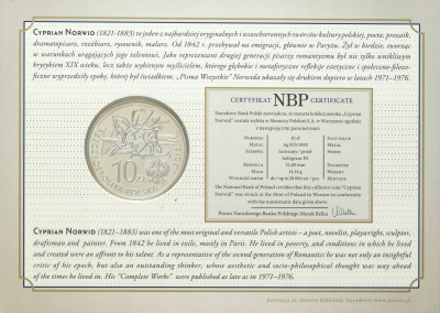 10 złotych 2013 Cyprian Kamil Norwid – SREBRO