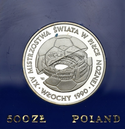 PRL - 500 złotych 1988 MŚ w piłce nożnej Włochy 1990 – SREBRO