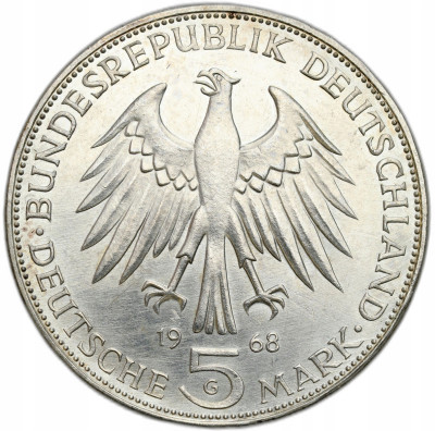 Niemcy. 5 marek 1968 G - K. J. Gutenberg – SREBRO