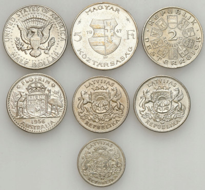 Świat, monety srebrne, zestaw 7 monet