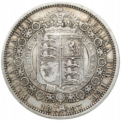 Wielka Brytania, Wiktoria (1837–1901). 1/2 korony 1887, Londyn - SREBRO