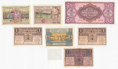 Banknoty i notgeldy, zestaw 8 sztuk