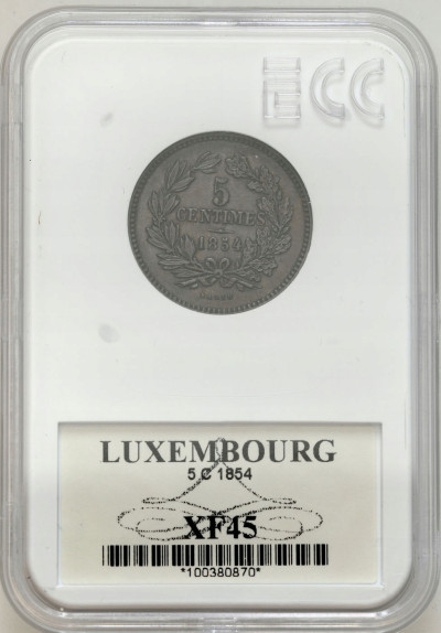 Luksemburg. Wilhelm III. 5 centymów 1854