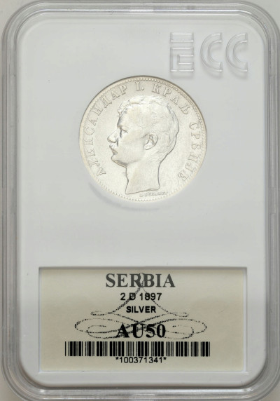 Serbia. Aleksander I. 2 dinary 1897 - SREBRO