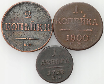 Rosja, Denga 1798, 1 kopiejka 1800 i 2 kopiejki 1837, 3 szt.