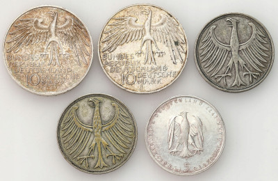 Niemcy 5 i 10 marek 1951-1977, zestaw 5 szt. - SREBRO
