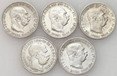 Austria, Węgry. 1 korona 1893-1915, SREBRO – 5 szt