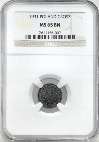 II RP. 1 grosz 1931 NGC MS65 BN - PIĘKNY
