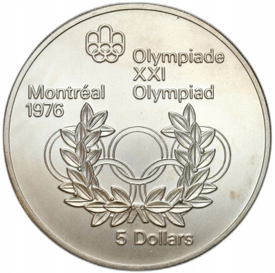 Kanada. 5 dolarów 1974 Koła olimpijskie i wieniec – SREBRO