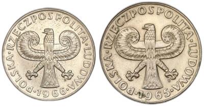 PRL - 10 złotych mała + duża kolumna 1965-1966 - zestaw 2 sztuk