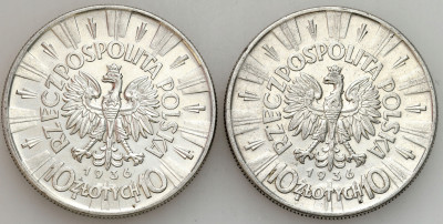 II RP. 10 złotych 1936 Piłsudski, zestaw 2 monet