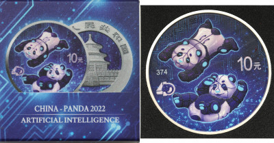 Chiny. 10 yuanów 2022, 40-lecie serii monet Panda, SREBRO - RZADKIE
