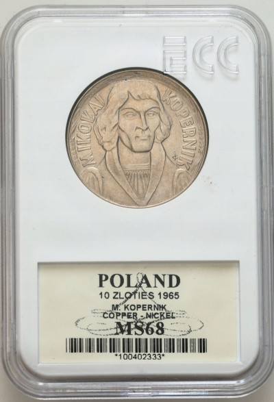 PRL. 10 złotych 1965 Kopernik, GCN MS68 - PIĘKNY