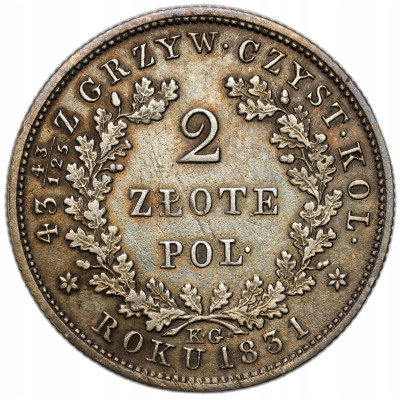Powstanie Listopadowe. 2 złote 1831 KG, Warszawa – ŁADNE