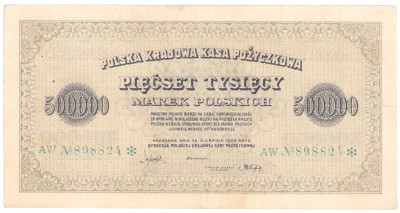 500.000 marek polskich 1923 seria AW - RZADKI