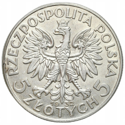 II RP. 5 złotych Głowa Kobiety 1932 bez znaku