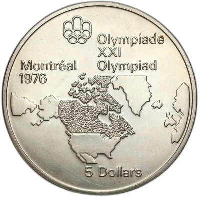 Kanada. 5 dolarów 1973 Mapa Ameryki Płn. – SREBRO