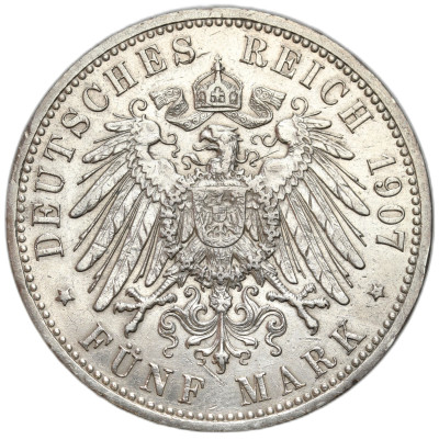 Niemcy, Prusy. 5 marek 1907 A, Berlin – SREBRO