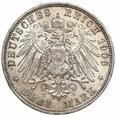 Niemcy - Prusy. Wilhelm II. 3 marki 1908 A, Berlin – SREBRO