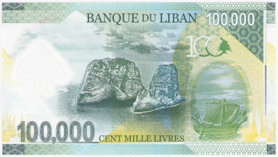 Banknot PWPW 100.000 Livres 2020 Liban