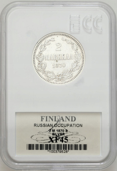 Finlandia/Rosja. Aleksander II. 2 marki 1870 S - SREBRO