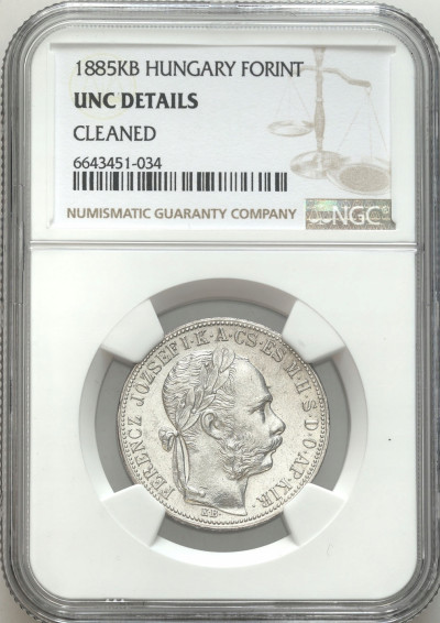 Węgry. 1 forint 1885 KB, NGC UNC Details