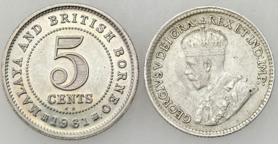 Malaje i Brytyjskie Borneo 5 centów1961 i Kanada 5 centów 1918