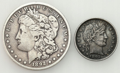 USA. 1/4 – 1 dolar 1892, SREBRO – 2 szt