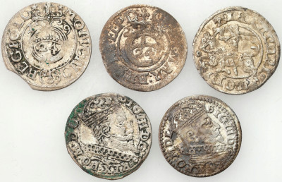 Polska XV-XVII. Półtorak, grosz i półgrosz, zestaw 5 monet