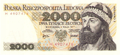 Banknot 2.000 złotych 1977 seria H - Mieszko I