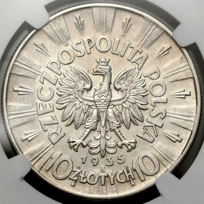 II RP. 10 złotych 1935 Piłsudski NGC AU DETAILS – SREBRO