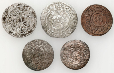 Zygmunt III Waza, Krystyna. Szeląg, półtorak, zestaw 5 monet