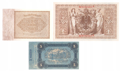 Ukraina, Niemcy. 5 rubli 1917 i 1.000 marek 1910/1922 – 3 szt