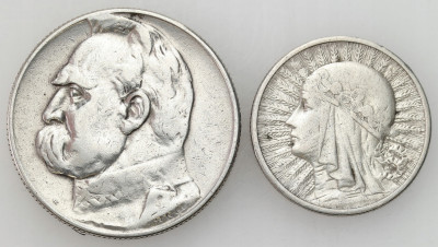 II RP. 2 złote 1932 i 5 złotych 1934, 2 szt.