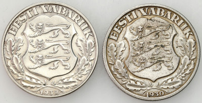 Estonia. 2 korony 1930 i 1931, Tallinn, zestaw 2 monet SREBRO