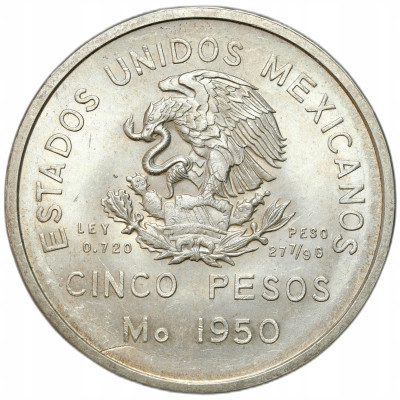 Meksyk. 5 peso 1950 Otwarcie południowej linii kolejowej – SREBRO