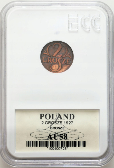 II RP. 2 grosze 1927, GCN AU58 – RZADSZY ROCZNIK
