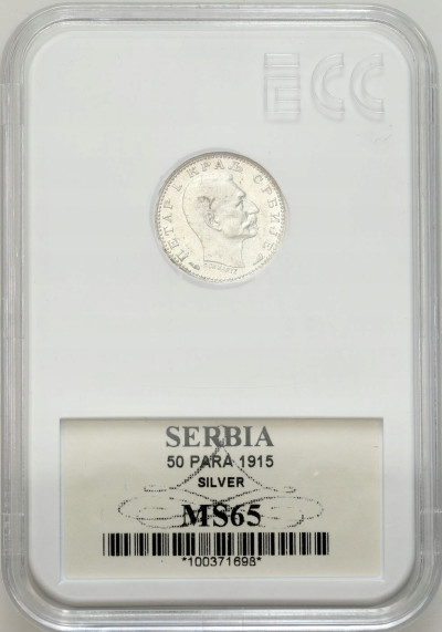 Serbia. Piotr I. 50 para 1915 – SREBRO