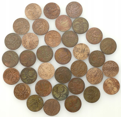 II RP. 5 groszy, zestaw 35 monet