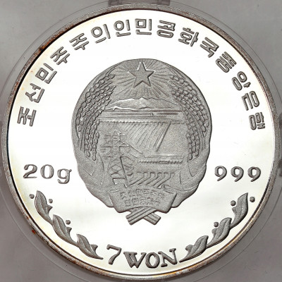Korea Północna. 7 won 2001 XIX Zimowe I.O., Salt Lake City 2002 – SREBRO