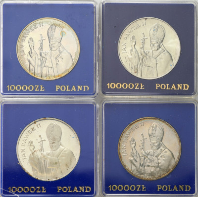 PRL. 10.000 złotych 1987 Jan Paweł II, zestaw 4 sztuk - SREBRO