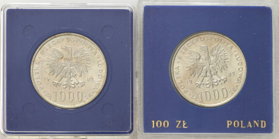 PRL. 1.000 złotych 1982 Jan Paweł II, zestaw 2 sztuk – SREBRO