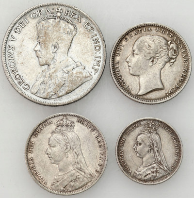 Wielka Brytania. 6 pensów do 50 centów 1873-1918, zestaw 4 sztuk – SREBRO