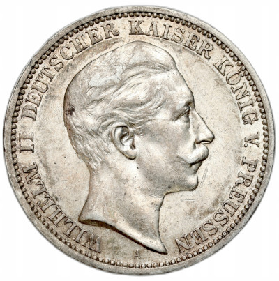 Niemcy - Prusy. Wilhelm II. 3 marki 1908 A, Berlin – SREBRO