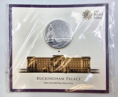Wielka Brytania. 100 funtów 2015 Pałac Buckingham – 2 UNCJE SREBRA