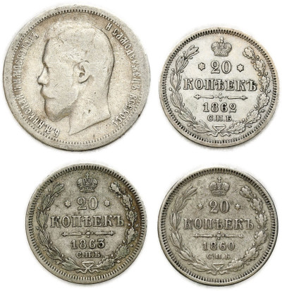 Rosja. 20 – 50 kopiejek 1860-1899, SREBRO – 4 szt