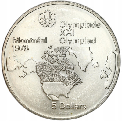 Kanada. 5 dolarów 1973 Mapa Ameryki Płn. – SREBRO