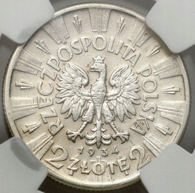 II RP. 2 złote 1934 Piłsudski NGC AU DETAILS – SREBRO