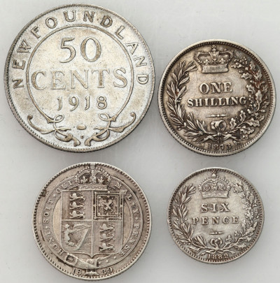 Wielka Brytania. 6 pensów do 50 centów 1873-1918, zestaw 4 sztuk – SREBRO