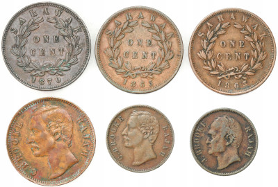 Malezja. 1/2 i 1 cent 1863-1880, zestaw 6 sztuk